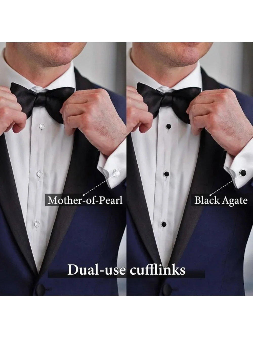 Elegant Mother-of-Pearl Tuxedo Shirt Button & Cufflink Set for Weddings & Events